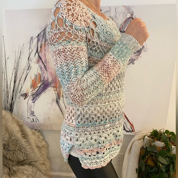 Free People Rainbow crochet sweater size XS - Picture 2 of 10